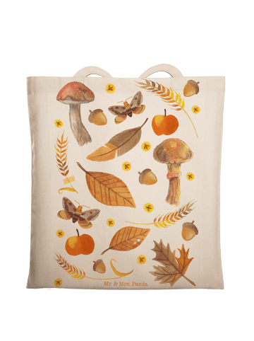 Mr. & Mrs. Panda Tote Bag Herbst mit Spruch in Creme