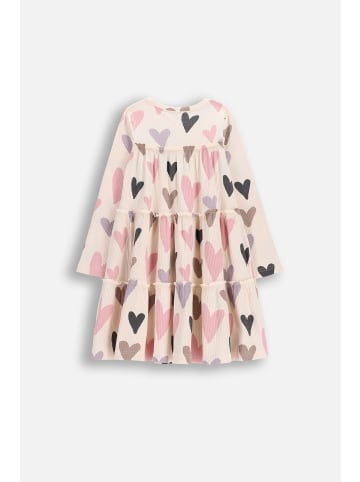 Coccodrillo Geripptes Kleid mit langen Ärmeln in ecru