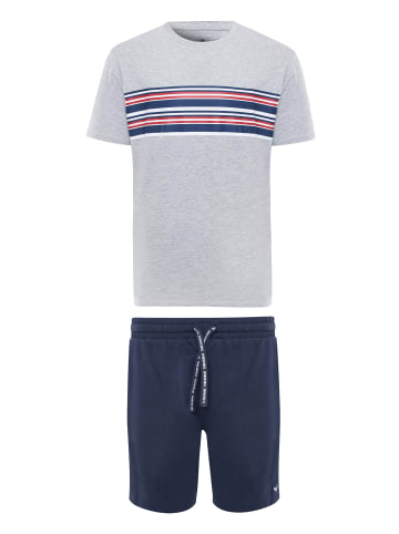 Threadbare Schlafanzug Jonas PJ Set in Grey Marl & Navy