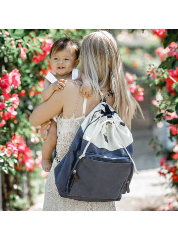petit amour 2 in 1 Wickeltasche Wickelrucksack FREYA Dunkelblau-Weiß