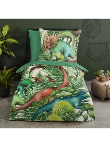 JACK 2 tlg. Renforcé Bettwäsche 135x200cm Dinosaurier Urwald in Grün