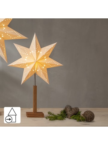 STAR Trading Papierstern-Tischleuchte 'Karo', weiß, Holzfuß Eiche, 70cm