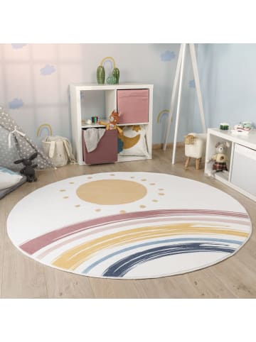 KADIMA DESIGN Kinderteppich waschmaschinenwaschbar Sonne Regenbogen Kinderzimmer in Weiß
