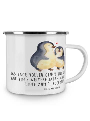 Mr. & Mrs. Panda Emaille Tasse 1. Hochzeitstag Papierhochzeit mi... in Weiß