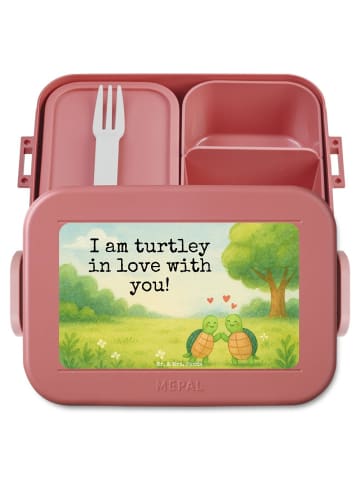 Mr. & Mrs. Panda Bentobox Schildkröten Paar Design mit Spruch in Rot Pastell