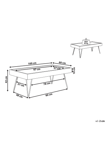 Beliani Couchtisch WELTON in Braun/Schwarz - (W) 60 x (H) 42 x (L) 100 cm