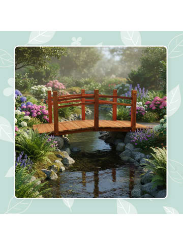 relaxdays Gartenbrücke in Orange - (B)150 x (H)55 x (T)67 cm