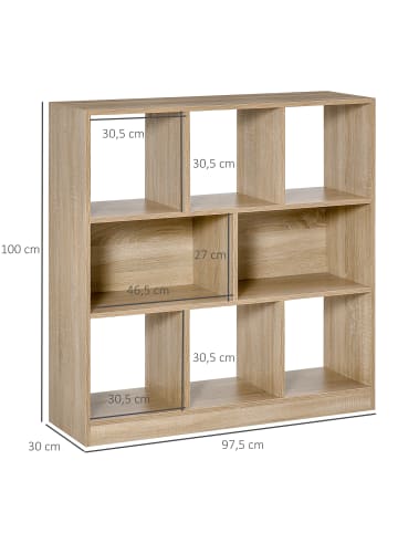 HOMCOM Bücherregal-97,5L x 30B x 100Hcm-Eiche