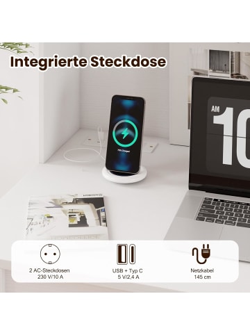 COSTWAY Schreibtisch mit Ladestation 108 x 60 x 125 cm in Weiß