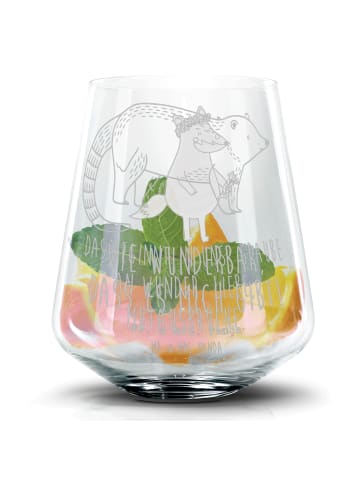Mr. & Mrs. Panda Blümchentail Glas Nasenbär mit Spruch in Transparent