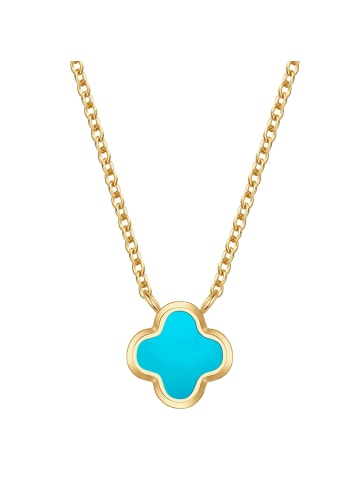 Glanzstücke München Halskette Kleeblatt aus Edelstahl mit Türkis (synth.) in gelbgold
