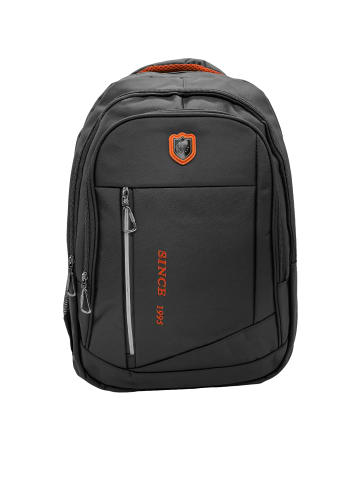 EGOMAXX Gepolsterter Rucksack Carbon Optik Design Backpack in Schwarz-Orange