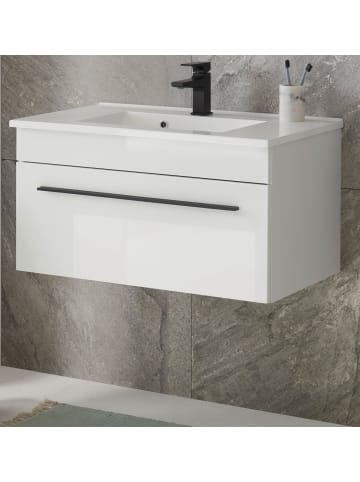 Furn.Design Waschbeckenunterschrank mit Waschbecken weiß Hochglanz, Waschtisch Set hängend
