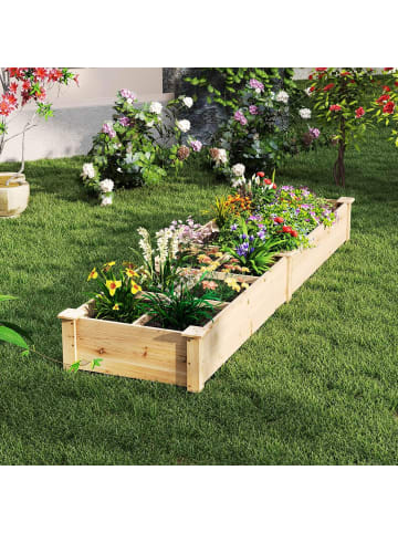 COSTWAY Gartenbeet mit 2 Pflanzkästen 228x62x25cm in Hellbraun