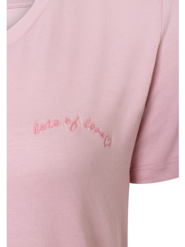 More & More stretchiges V-Neck- Shirt, Schriftstickerei in new rose