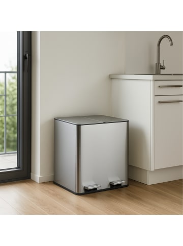 relaxdays Mülleimer in Silber - 2 x 15 Liter