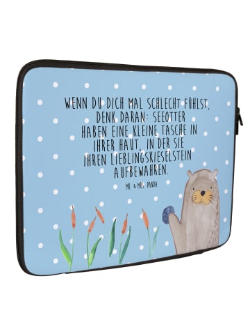 Mr. & Mrs. Panda Laptoptasche Otter Stein mit Spruch in Blau Pastell