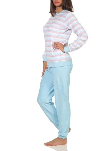 NORMANN Frottee Schlafanzug Bündchen Pyjama Streifen - 51764 in hellblau