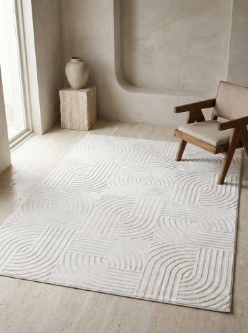 KADIMA DESIGN Teppich Kurzflor Waschbar 3D ILLER Strapazierfähig OEKO-TEX in Creme