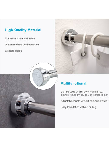 Intirilife Duschvorhangstange Teleskopstange Ausziehbar Edelstahl in 81 - 148 cm in SILBER