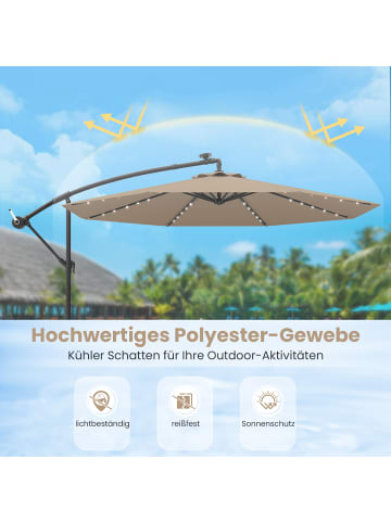 COSTWAY 300cm Ampelschirm mit LED & Sandsäcke in Braun