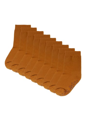 Yalion 9er-Set Yalion Antirutschsocken Halbplüsch, Braun, weich & atmungsaktiv