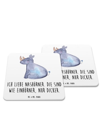Mr. & Mrs. Panda Glasuntersetzer Einhorn Nashorn mit Spruch in Weiß