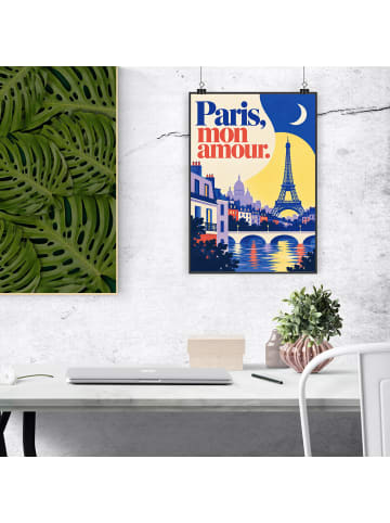 Kunstdruck Eiffelturm modern Design mit Spruch in Weiß