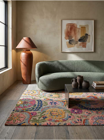 KADIMA DESIGN Wollteppich Kurzflor HEDDA Floral Handgetuftet Naturfaser Boho in Multi