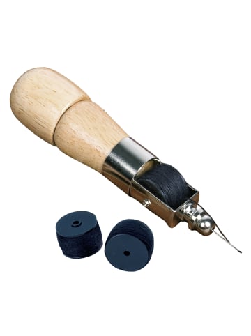 Maximex Handnähflügel mit Holzgriff, 2 Ersatzspulen in Braun, Ø 3,5 cm