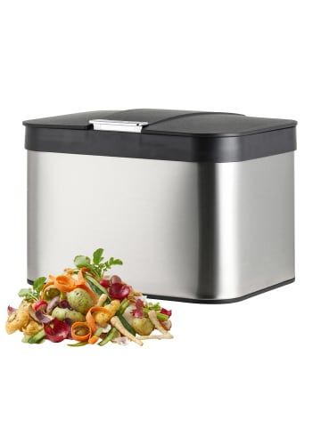 relaxdays Biomülleimer in Silber/ Schwarz - 4,5 L