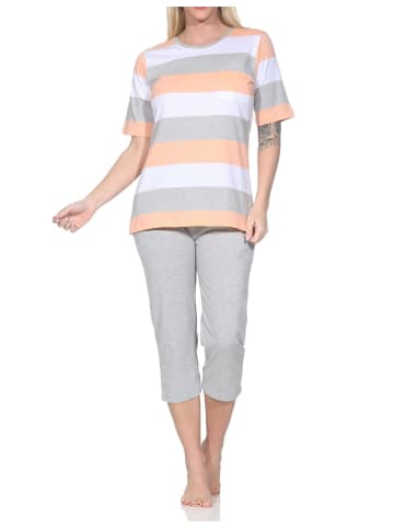 NORMANN Capri Schlafanzug kurzarm Blockstreifen in apricot