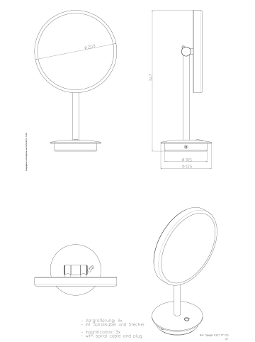 Frasco LED Stand-Kosmetikspiegel mit 3-fach-Vergrößerung, Ø 203 mm