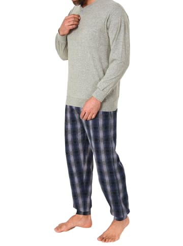 NORMANN Schlafanzug Bündchen und karierter Jersey Hose - 78082 in grau