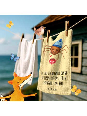 Mr. & Mrs. Panda Handtuch Gäste-WC Spinne Agathe Kaffee mit Spruch in Gelb Pastell