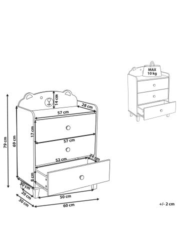 Beliani Kommode MIMILI in Weiß/Braun - (W) 60 x (H) 79 x (L) 30 cm