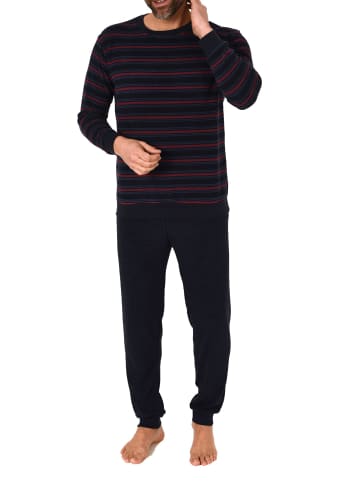 NORMANN langarm Frottee Schlafanzug Pyjama Bündchen - 82289 in marine/rot