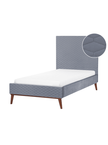 Beliani Einzelbett BAYONNE in Grau/Dunkler Holzfarbton - (W) 101 x (H) 121 x (L) 212 cm