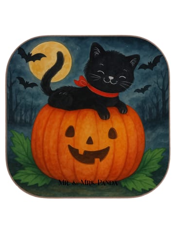 Mr. & Mrs. Panda Holzuntersetzer Schwarze Katze Design ohne Spruch in Weiß