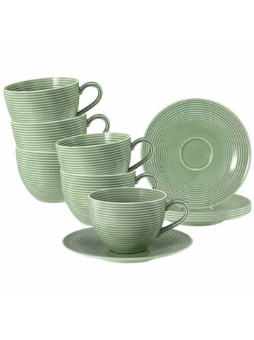 Seltmann Weiden 6er Set Milchkaffeetassen mit Untertassen Beat Color Glaze in 350 ml in Salbeigrün