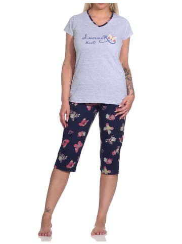 NORMANN kurzarm Capri Schlafanzug Schmetterling - 78858 in grau