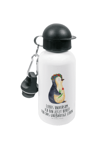 Mr. & Mrs. Panda Kindertrinkflasche Pinguin Blumen mit Spruch in Weiß