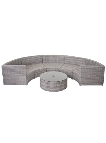 MCW Poly-Rattan Garnitur rund E17, Grau, Polster dunkelgrau, Kissen beige