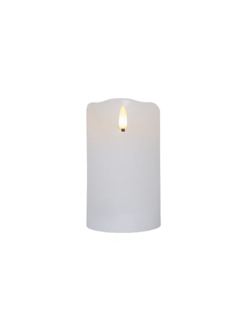 STAR Trading Stumpenkerze Flamme Rustic, Wachskerze, Weiß, Timer, LED, Warmweiß, 12