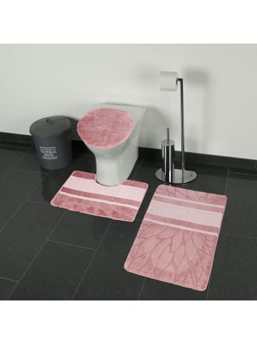 Zellerfeld 3-Teilig Bad Garnitur Badematte Badvorleger Wasser absobierend in Rosa
