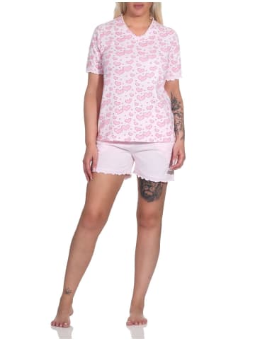 NORMANN Kurzarm Schlafanzug Shorty Herz - 79063 in rosa