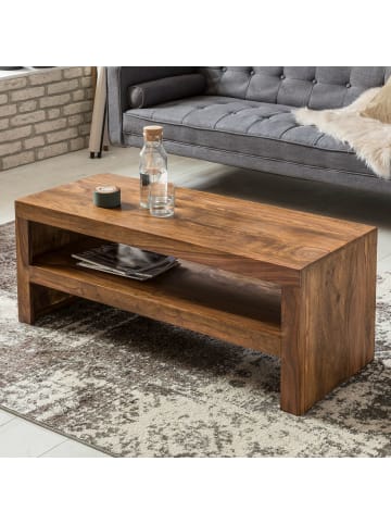 KADIMA DESIGN Sheesham Massiv Couchtisch: Modern, orientalisches Flair, 110x45x45 cm