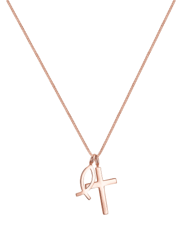 Elli Halskette 925 Sterling Silber Fisch, Kreuz in Rosegold