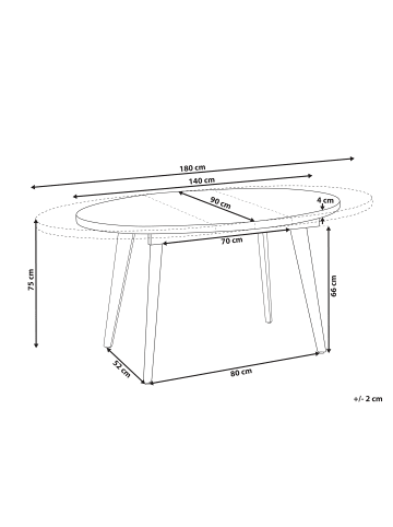 Beliani Ausziehbarer Tisch DUTTON in Braun/Schwarz - (W) 90 x (H) 75 x (L) 140 cm