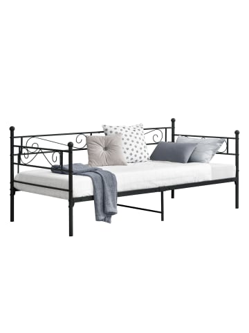 en.casa Metallbett Kerava  in Schwarz (L)200cm (B)90cm (H)90cm